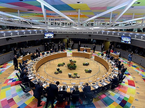 European Union leaders attend a round table meeting at the EU summit in Brussels