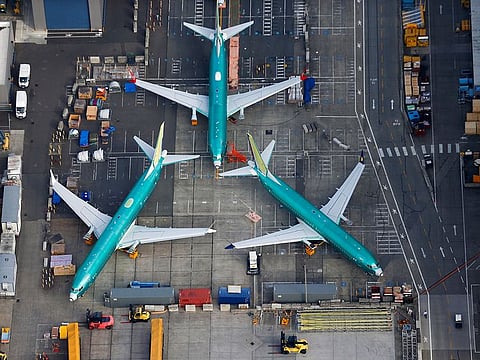 737 Max aeroplanes parked at the Boeing Factory in Renton, Washington. The planes won’t fly again until Boeing updates flight-control software, the FAA said.