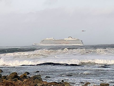 The cruise ship Viking Sky after it sent out a Mayday signal because of engine failure in windy conditions off the west coast of Norway, Saturday March 23, 2019.