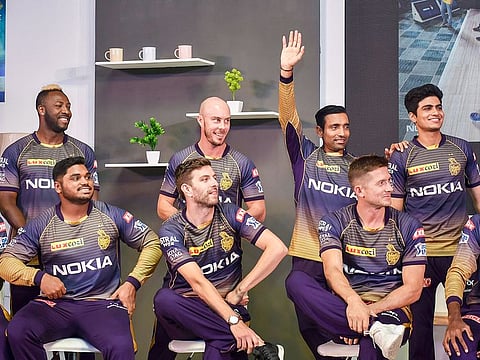 Kolkata Knight Riders' team players during an interaction with media, in Kolkata.