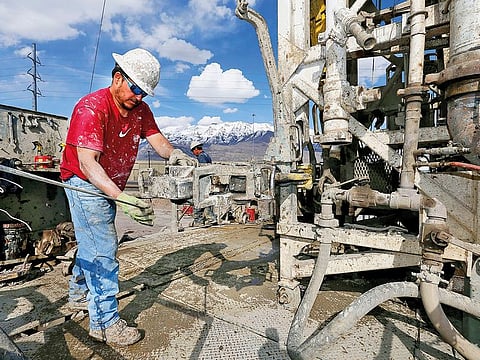 A driller at a rig in Orem, Utah. The US rig count, an early indicator of future output, is still a bit higher than a year ago.