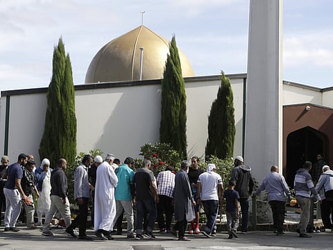 Worshippers prepare to enter the Al Noor mosque following last weeks mass shooting in Christchurch, New Zealand, Saturday, March 23, 2019.