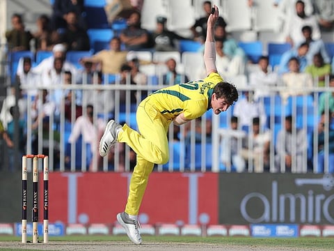 Jhye Richardson of Australia bowls during the second one-day international (ODI) cricket match against Pakistan in Sharjah on March 24, 2019.