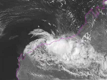 Cyclone Veronica was downgraded to a tropical low by the Australian Bureau of Meteorology on Tuesday morning.