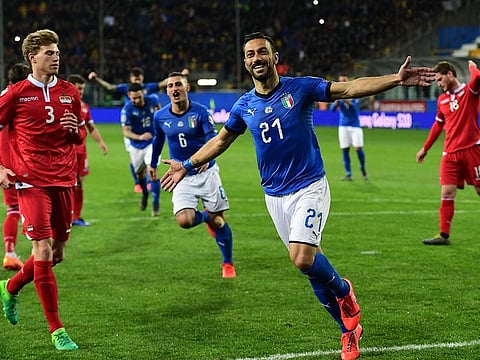 Italy's forward Fabio Quagliarella celebrates.
