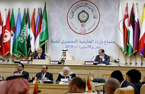 Saudi Arabia's Foreign Minister Ibrahim al-Assaf speaks during a preparatory meeting between Arab foreign ministers ahead of the Arab summit in Tunis, Tunisia March 29, 2019.