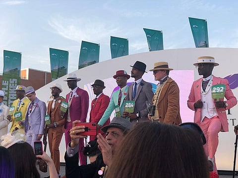 Finalists for the Best Dressed Men competition at the Style Stakes in Maydan Racecourse, during the Dubai World Cup 2019.