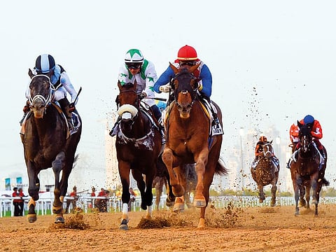 Plus Que Parfait, ridden by Jose Ortiz, winning the UAE Derby.