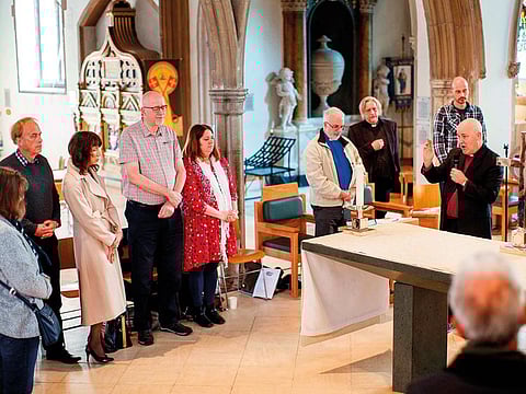 People participate a prayer meeting on Brexit at Chelmsford Cathedral in Chelmsford on March 30, 2019.