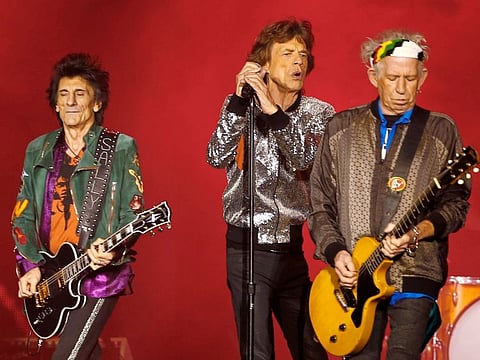 FILE PHOTO: Ron Wood, Mick Jagger and Keith Richards of the Rolling Stones performs during the band's first concert of the "No Filter" European tour, at the Stadtpark in Hamburg, Germany, September 9, 2017. REUTERS/Morris Mac Matzen/File Photo