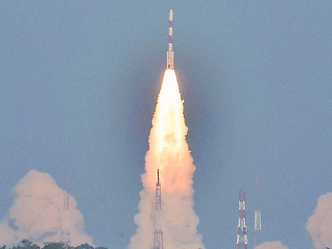 Indian Space Research Organisation’s Polar Satellite Launch Vehicle (PSLV-C27) carrying India’s fourth navigation satellite IRNSS-1D, lifts off from Satish Dhawan Space Center in Sriharikota.