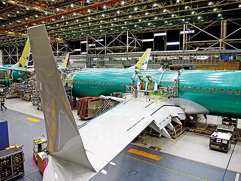 A 737 Max aircraft at the Boeing factory in Renton.