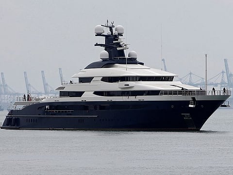 Seized luxury yacht Equanimity, belonging to fugitive Malaysian financier Low Taek Jho, is brought to Boustead Cruise Terminal in Port Klang, Malaysia August 7, 2018.