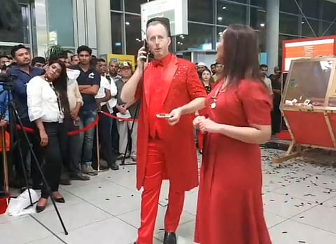 Richard, the host of the Big Ticket draw, tries to contact the latest winner of Dh10 million.