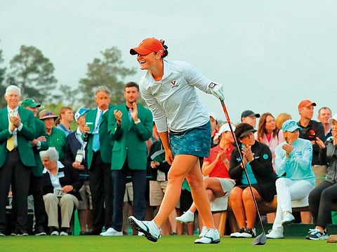 Anna Redding of the US plays her shot from the first tee during the final round of the Augusta National Women’s Amateur at Augusta National Golf Club on Saturday.