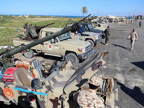 Military vehicles of Misrata forces, under the protection of Tripoli's forces, are seen in Tajura neighborhood, east of Tripoli, Libya April 6, 2019.