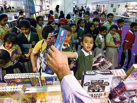 Children from The Oxford School, during 9th edition of Sharjah Children s Reading Festival 2017, at Sharjah Expo, Sharjah.