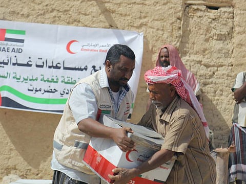 Emirates Red Crescent distribute UAE aid in Yemen.