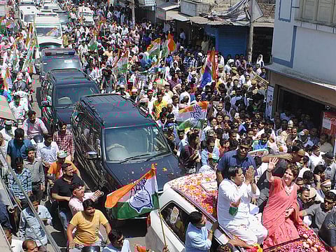 Congress general secretary Priyanka Gandhi Vadra during an election campaign road show in Bijnor, Tuesday, April 9, 2019.