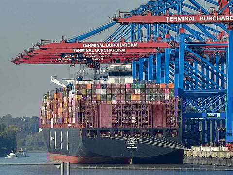 A container ship in Hamburg, Germany. By 2037, Europe’s share in total global output will shrink to less than a fifth.