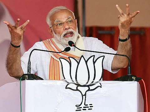 Prime Minister Narendra Modi during an election rally, ahead of Lok Sabha polls, at Chitradurga, Tuesday, April 09, 2019.
