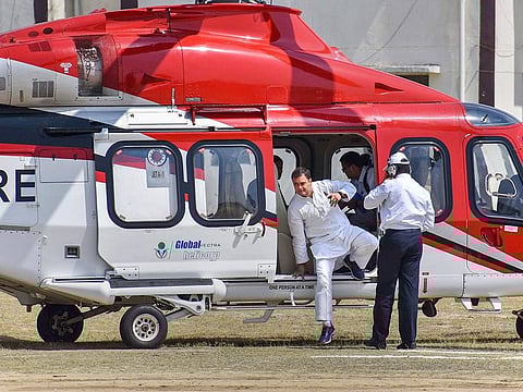 Rahul Gandhi gets off a helicopter in a file image