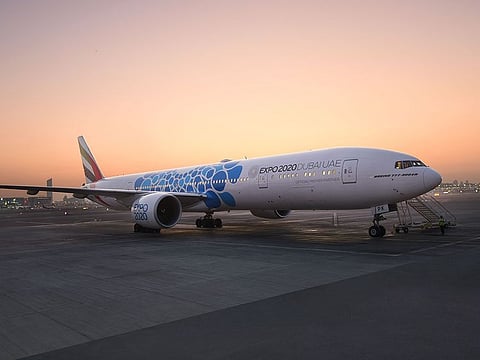 The Expo 2020 "mobility" theme featured on an Emirates aircraft.