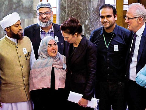 New Zealand Prime Minister Jacinda Ardern with Muslim community leaders in Wellington following the dastardly attacks on two mosques.