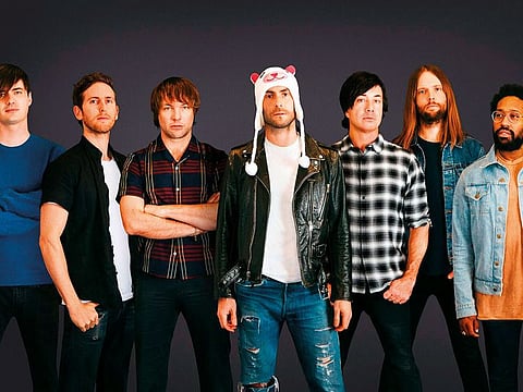Maroon 5 members: Sam Farrar, Jesse Carmichael, Mickey Madden, Adam Levine, Matt Flynn, James Valentine and PJ Morton.