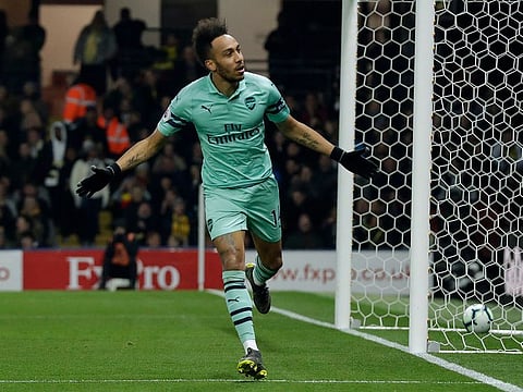 Arsenal's Pierre-Emerick Aubameyang celebrates.