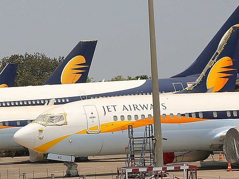 Jet Airways aircrafts are seen parked at Chhatrapati Shivaji Maharaj International Airport in Mumbai.