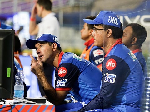 Delhi Capital coach Ricky Ponting with Sourav Ganguly.