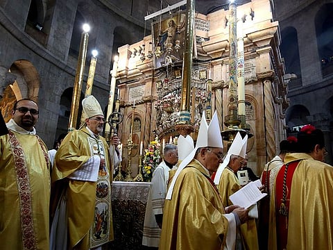 Hundreds of pilgrims filed into Jerusalem's Church of the Holy Sepulchre, the traditional site of Jesus's resurrection, for Easter celebrations.
