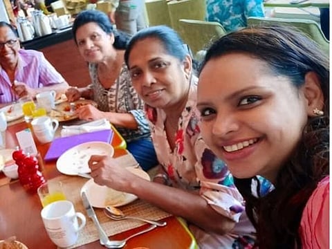 Gone too soon: Last picture taken by Nilanga while having breakfast with family at the Shangri-La-Hotel in Colombo