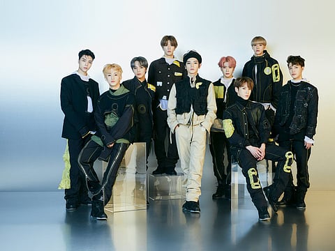 NCT 127. From left to right: Johnny, Mark, Haechan, Yuta, Taeyong, Jaehyun, Doyoung, Jungwoo and Taeil.