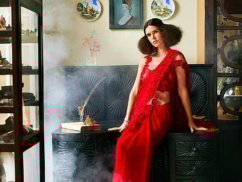 A model wearing a creation by Shilpi Gupta Surkhab.