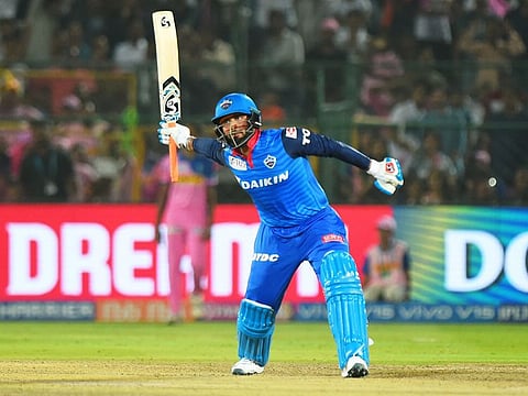 Delhi Capitals player Rishabh Pant celebrates victory against Rajasthan Royals.