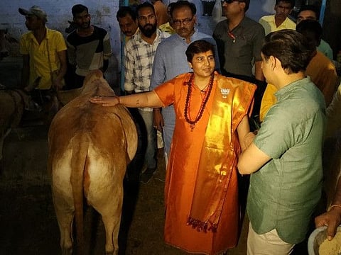 Pragya Singh Thakur, BJP's Bhopal candidate with Indian journalist Rahul Kanwal