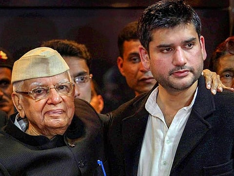 A file photo Rohit Shekhar Tiwari is seen with his father and former Uttar Pradesh and Uttarakhand chief minister late ND Tiwari