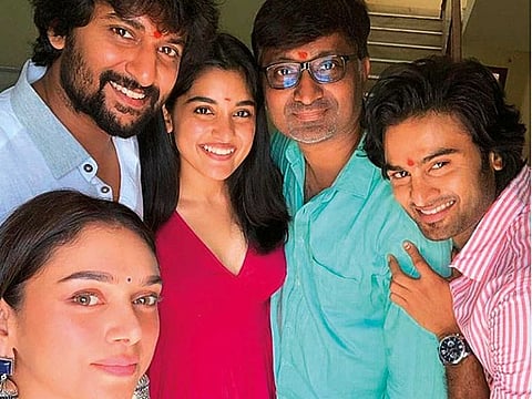 Aditi Rao Hydari, Nani, Nivetha Thomas, director Mohan Krishna Indraganti and Sudheer Babu