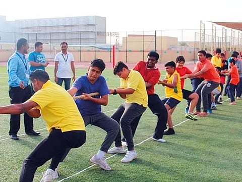 Tug of war on school camping day.