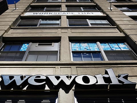 WeWork stands in the Williamsburg neighbourhood in Brooklyn in New York City.