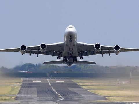 An Airbus A380 takes off during a flying display at the International Paris Air Show in Le Bourget outside Paris.