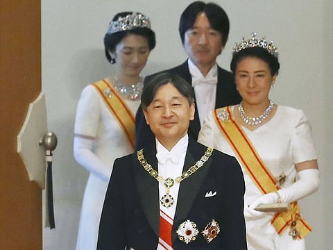 Japan's Emperor Naruhito, Empress Masako, Crown Prince Akishino and Crown Princess Kiko attend a ritual called Kenji-to-Shokei-no-gi, a ceremony for inheriting the imperial regalia and seals, at the Imperial Palace in Tokyo