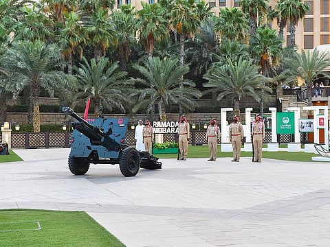 Final arrangements are being made to ready the cannons that signal iftar during Ramadan, according to Dubai Police. A group of officers has been assigned to ensure the cannons are shuttled to the chosen spots at Burj Khalifa, Eid prayergrounds in Al Mankhool and Al Baraha, Madinat Jumeirah and City Walk.