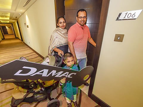 Bobby Varghese with his wife Rosna and children at their new apartment in Damac Tenora, Dubai.