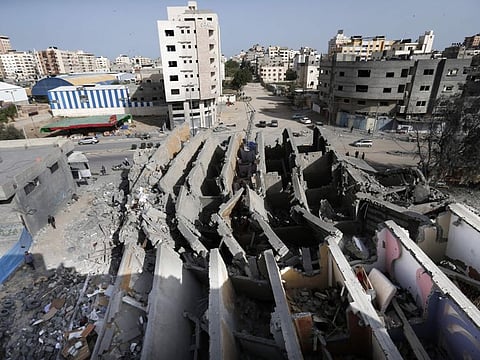 A building in Gaza City that was destroyed during Israeli airstrikes on Gaza City.
