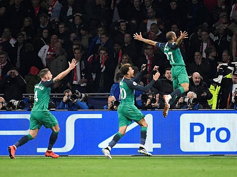 Tottenham's Lucas Moura celebrates scoring their third goal.