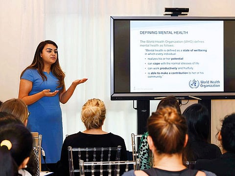 Farah Dahabi, head of Mental Health First Aid, during the Light House Arabia’s Mental Health First Aid informational session.