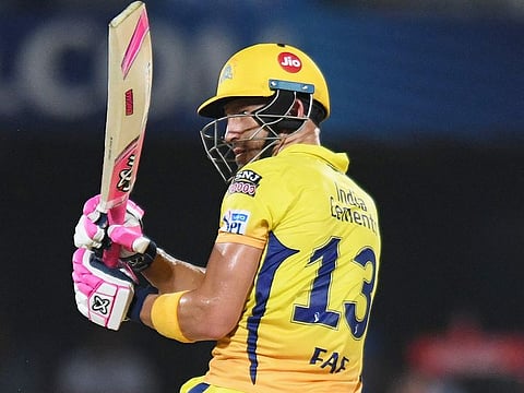 Chennai Super Kings'Faf du Plessis plays a shot during the IPL second qualifier match against Delhi Capitals at the Dr. Y.S. Rajasekhara Reddy ACA-VDCA Cricket Stadium in Visakhapatnam on May 10, 2019.